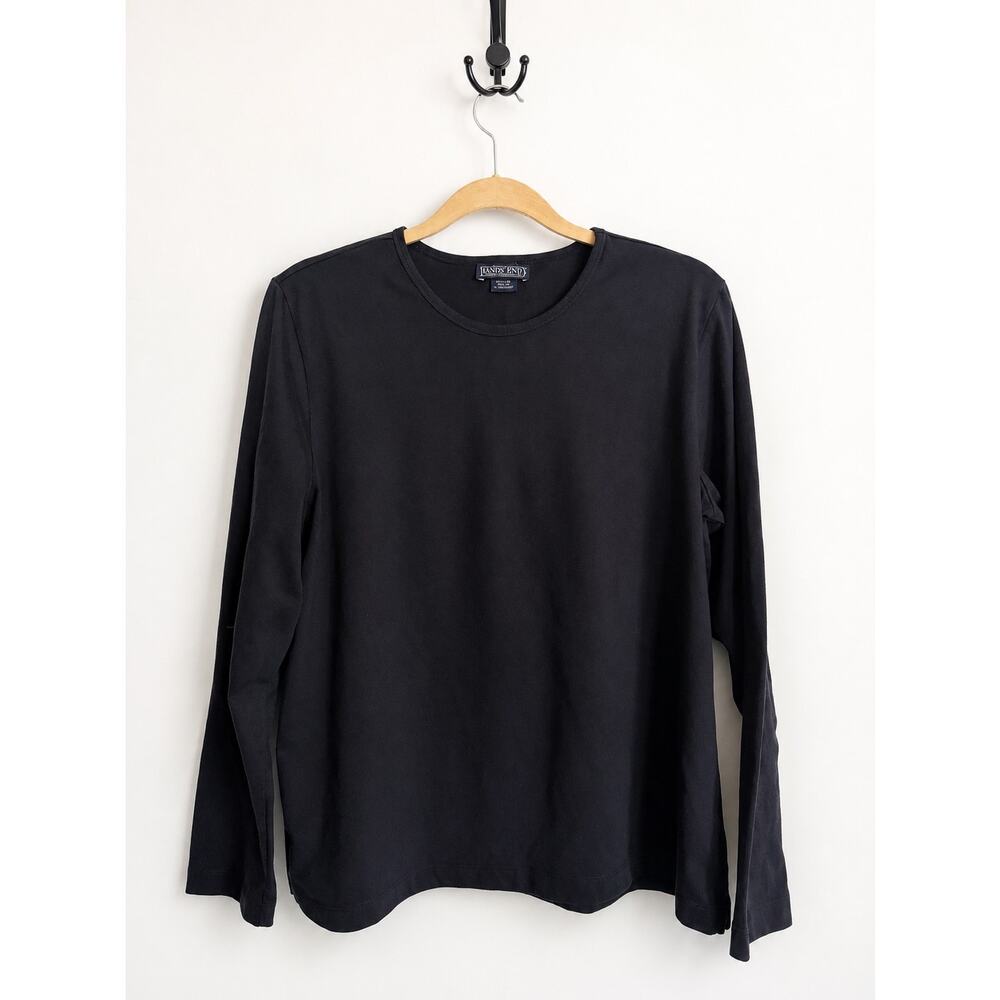 Lands’ End Black Long Sleeve Crew Neck Cotton Tee Shirt Women’s L 14-16